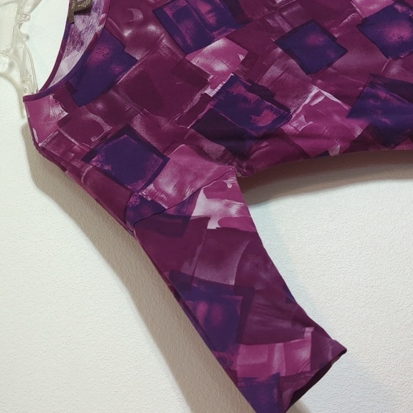 Pink Twill Womens Shirt Tunic Top Purple Blouse Geometric Squares Violet Small - Picture 2 of 8